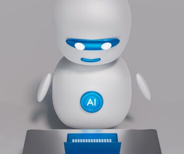 a white robot sitting on top of a table
