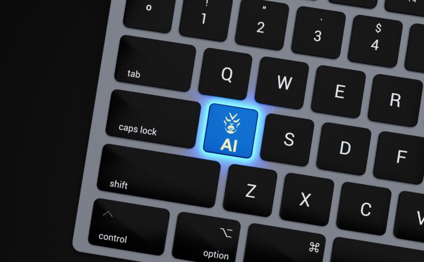 a-close-up-of-a-keyboard-with-a-blue-button